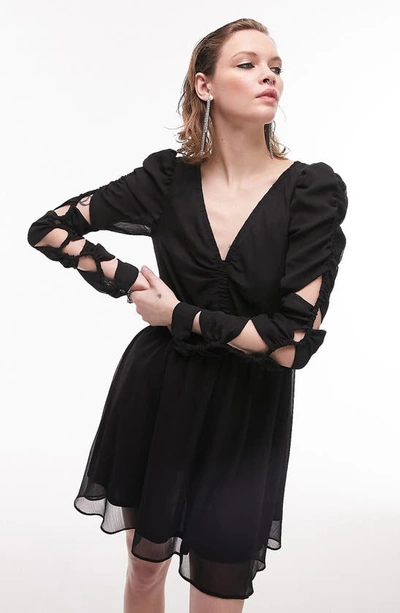 Shop Topshop Cutout Long Sleeve Minidress In Black