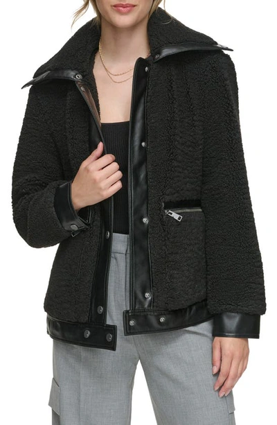 Andrew Marc Zepita Faux Shearling Bomber Jacket In Black