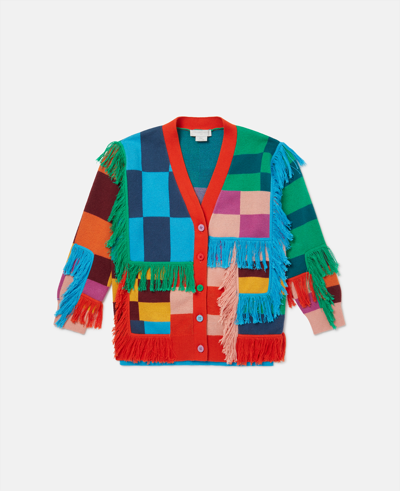 Shop Stella Mccartney Fringed Checkerboard Cardigan In Multicolour