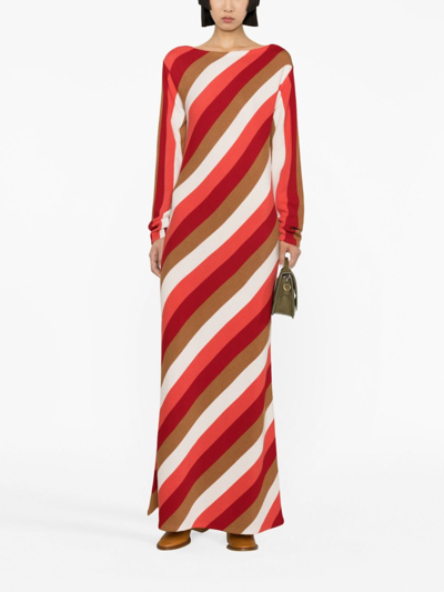 Shop La Doublej Swing Striped Knit Maxi Dress In Red