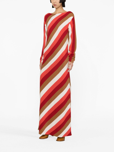 Shop La Doublej Swing Striped Knit Maxi Dress In Red