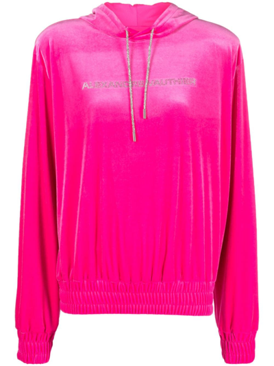 Shop Alexandre Vauthier Logo-appliqué Velvet Hoodie In Pink