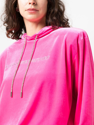 Shop Alexandre Vauthier Logo-appliqué Velvet Hoodie In Pink