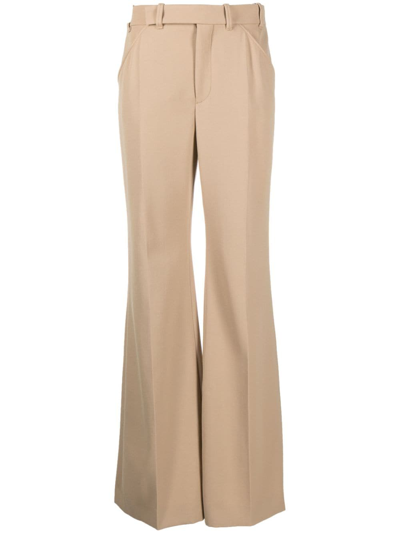 Shop Chloé Flared Off-centre Fastening Trousers In Neutrals