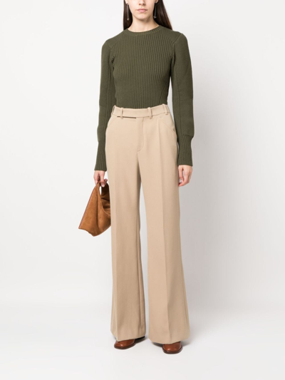 Shop Chloé Flared Off-centre Fastening Trousers In Neutrals