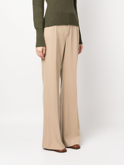 Shop Chloé Flared Off-centre Fastening Trousers In Neutrals