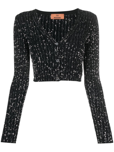 Shop Missoni Sequin-embellished V-neck Cardigan In 黑色