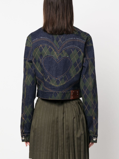 Shop Andersson Bell Argyle-pattern Cotton Denim Jacket In 蓝色