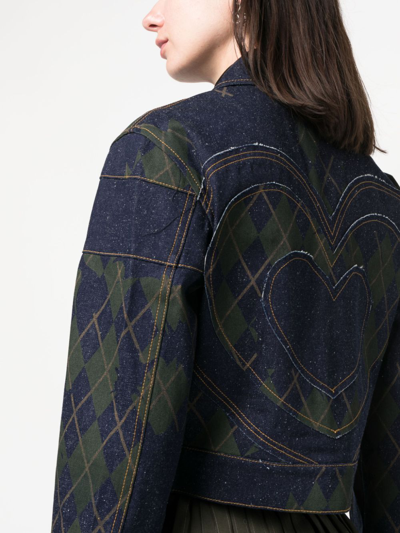 Shop Andersson Bell Argyle-pattern Cotton Denim Jacket In 蓝色