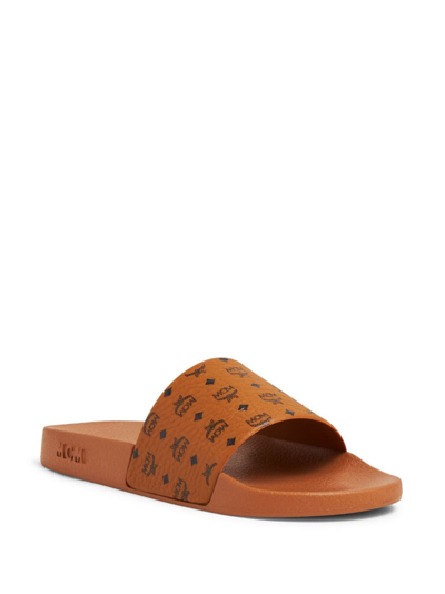 Mcm Monogram-print Pool Slides In Brown
