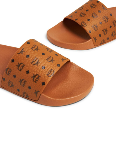 Shop Mcm Logo-print Moulded-footbed Slides In Brown