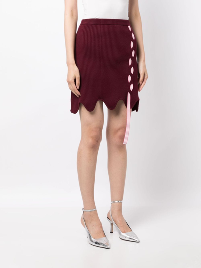 Ph5 Sofia Layered Ribbed-knit Miniskirt In 红色