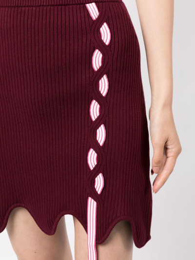 Ph5 Sofia Layered Ribbed-knit Miniskirt In 红色