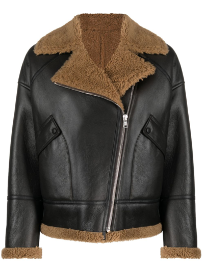 Shop Yves Salomon Zip-up Leather Jacket In Brown