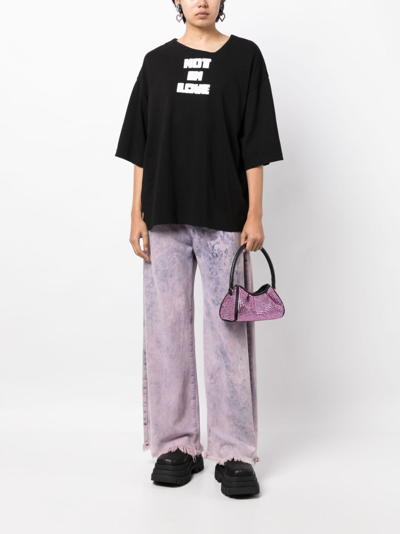 Natasha Zinko Slogan-print Asymmetric Cotton T-shirt In Black