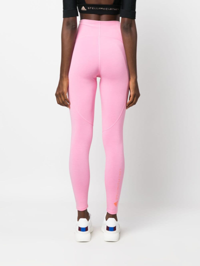 Shop Adidas By Stella Mccartney High-waisted Logo-print Leggings In 粉色