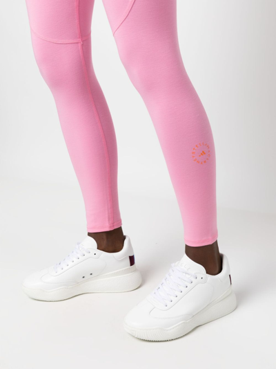 Shop Adidas By Stella Mccartney High-waisted Logo-print Leggings In 粉色