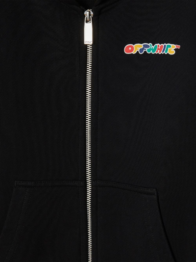 Shop Off-white Arrows Zip-up Cotton Hoodie In Black