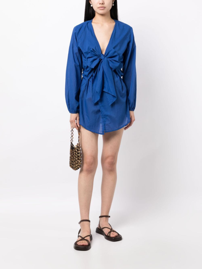 Faithfull The Brand Mantra Plunging V-neck Cotton Minidress In 蓝色