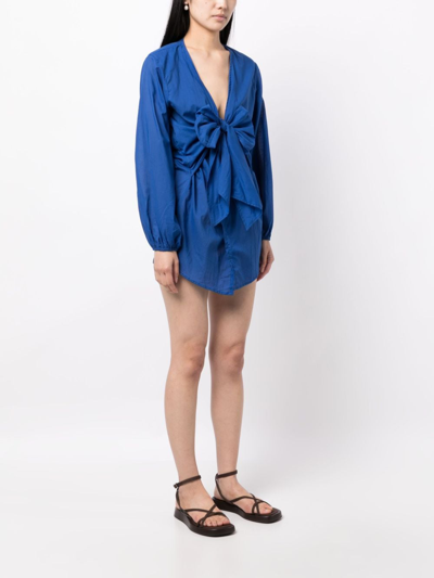 Faithfull The Brand Mantra Plunging V-neck Cotton Minidress In 蓝色