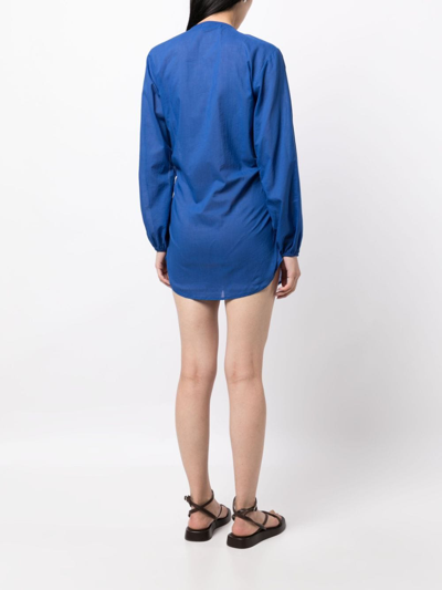 Shop Faithfull The Brand Mantra Plunging V-neck Cotton Minidress In 蓝色