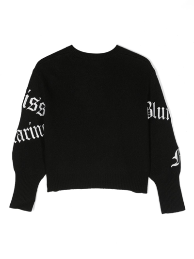 Shop Miss Blumarine Logo-embroidered Knitted Jumper In 黑色