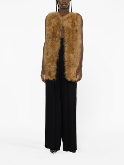 Shop Yves Salomon Sleeveless Feather Silk Coat In Brown