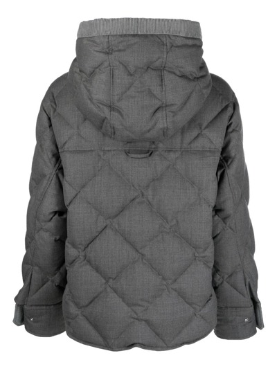 Thom Browne Wool Twill Patch Hooded Pocket Downfilled Down Jacket In Grey
