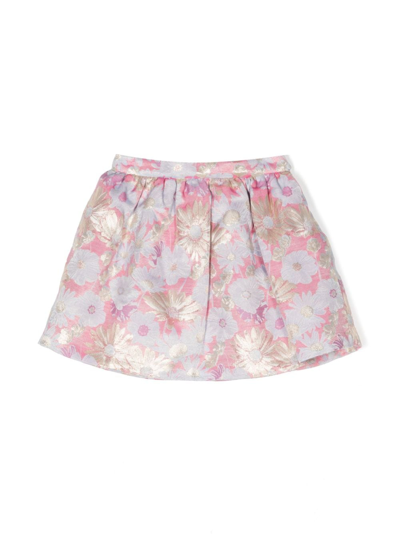 Shop Hucklebones London Floral-print Pleated Skirt In 粉色