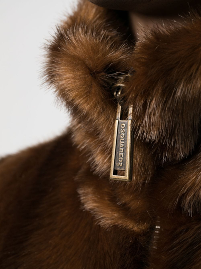 Shop Dsquared2 Logo-embossed Faux-fur Jacket In Brown