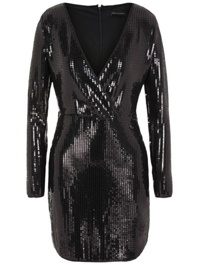 ARMANI EXCHANGE SEQUIN-EMBELLISHED V-NECK MINIDRESS 