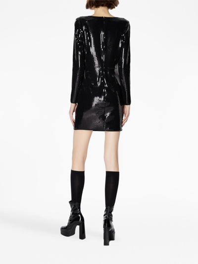 Armani Exchange Sequin-embellished V-neck Minidress In 黑色