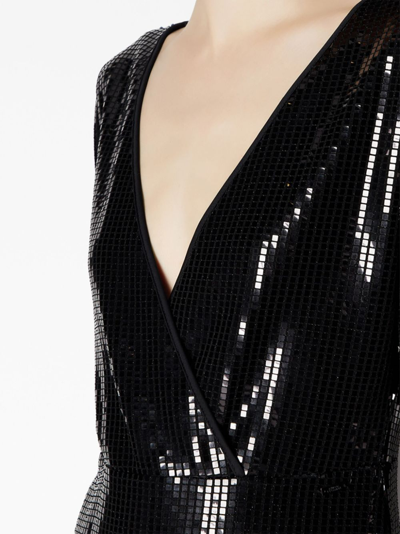 Armani Exchange Sequin-embellished V-neck Minidress In 黑色