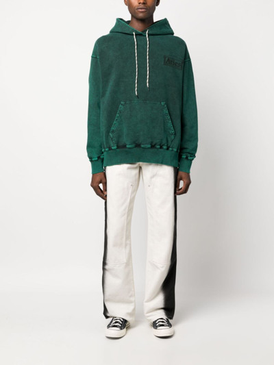 Aries Logo-print Distressed-finish Cotton Hoodie In 绿色