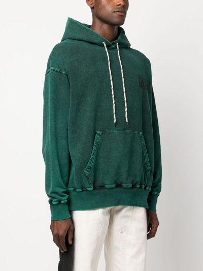 LOGO-PRINT DISTRESSED-FINISH COTTON HOODIE