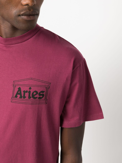 Shop Aries Logo-print Cotton T-shirt In 粉色