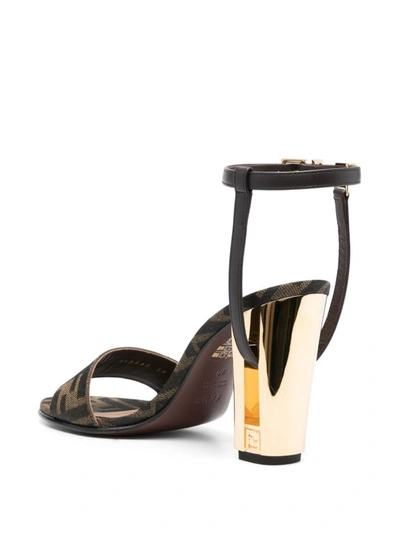 Shop Fendi Delfina Heel Sandals In Brown