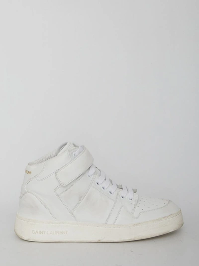 Shop Saint Laurent Lax Sneakers In Washed-out Effect Leather In White
