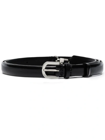 Shop Totême Toteme Double Clasp Leather Belt In Black