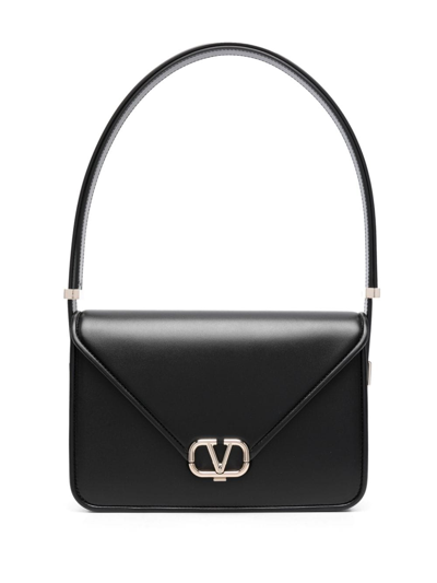 Shop Valentino Letter Leather Crossbody Bag In Black