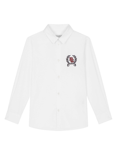 Shop Dolce & Gabbana Embroidered-logo Cotton Shirt In White
