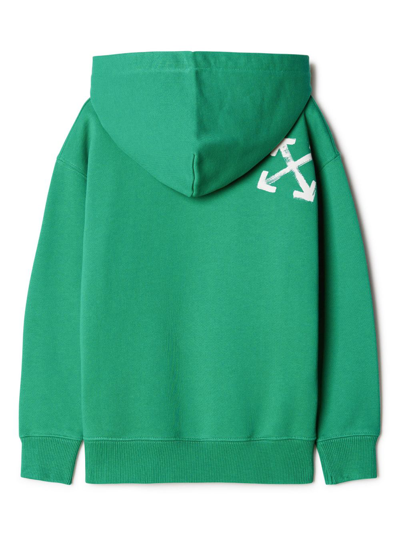 Shop Off-white Paint Script-print Cotton Hoodie In Green