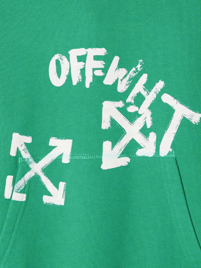 Shop Off-white Paint Script-print Cotton Hoodie In Green