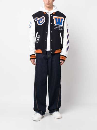 Off-white Off White™ Black Leather And Wool Bomber Jacket In Black