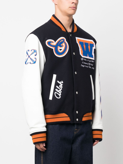 Off-white Off White™ Black Leather And Wool Bomber Jacket In Black