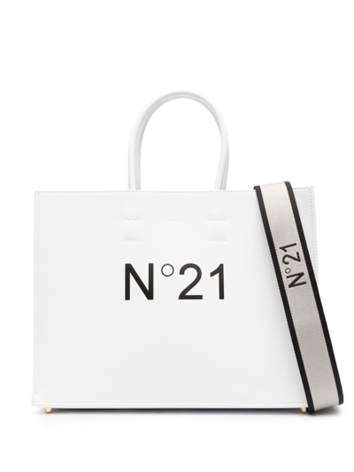 Shop N°21 Logo-print Leather Tote Bag In White