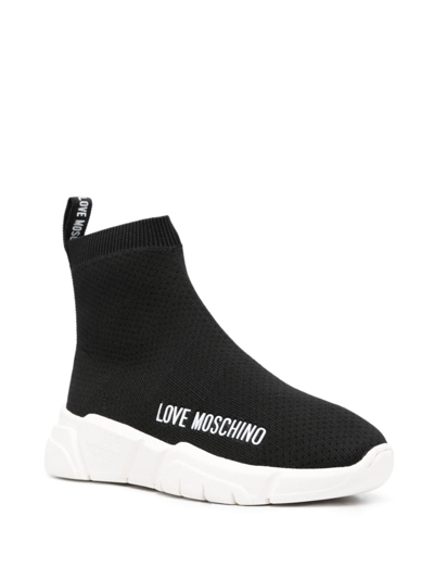 Shop Love Moschino Logo-print Slip-on Sneakers In Black