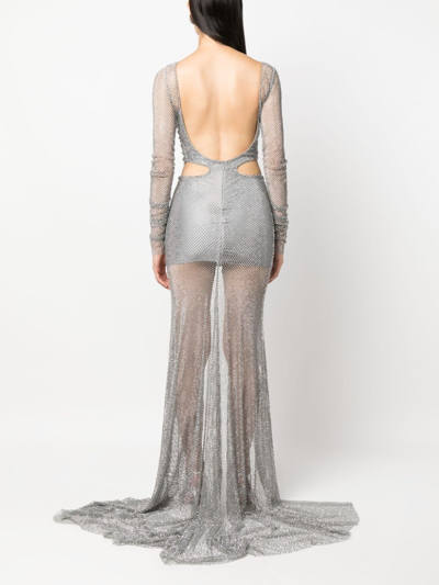 Shop Giuseppe Di Morabito Crystal-embellished Floor-length Dress In Grey