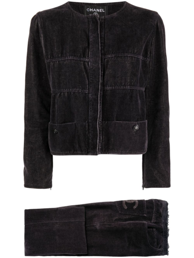 Pre-owned Chanel 2002 Denim Trouser Suit In Black