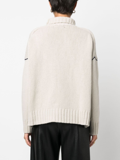 Shop Woolrich Contrasting-stitch Knitted Jumper In Neutrals